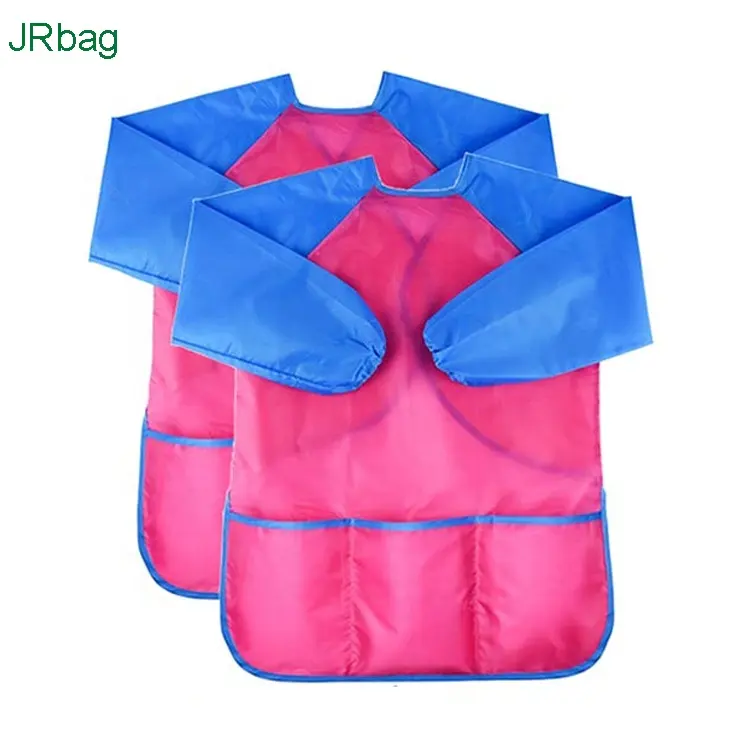 Babero Rosa impermeable de Nylon de PVC para bebé, delantal de manga larga para niños o delantal de arte de pintura con mangas