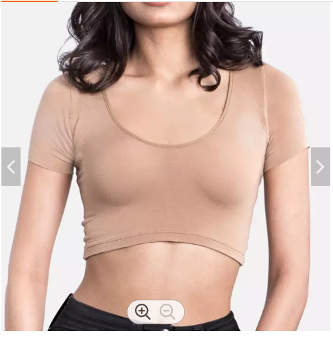Top corto da donna con scollo rotondo color nudo