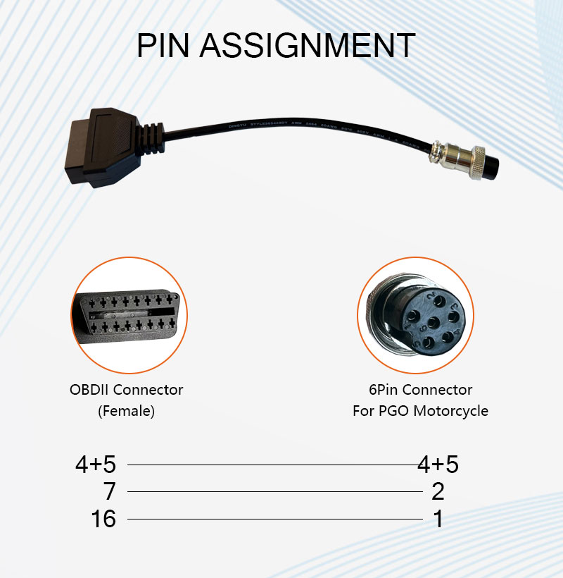 Adapter cable for PGO Motorbike 6pin-OBDII 16pin F Diagnostic Connection Cable for PGO motorcycle