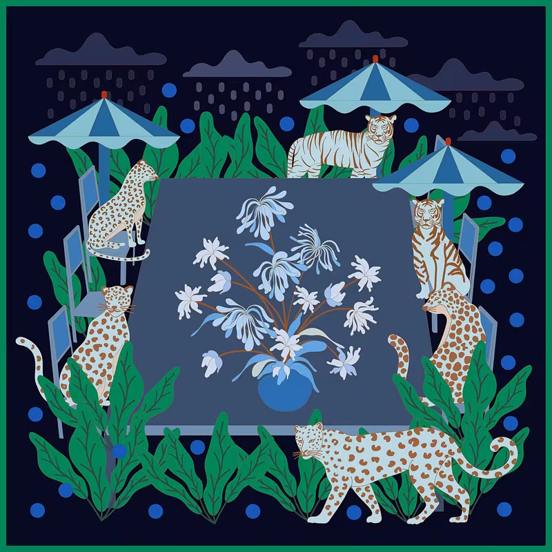 Paraguas Azul Marino con Estampado de Leopardo