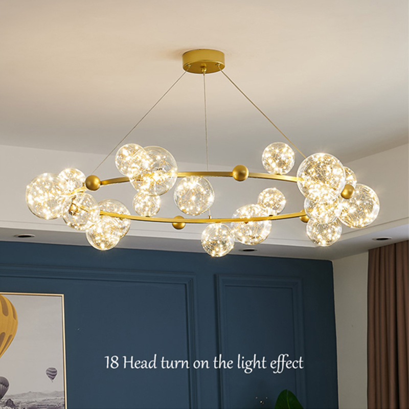 Modern romantic living room dining room decoration golden glass ball star LED chandelier