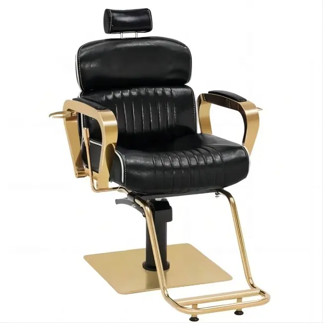 Cadeira de salão barato preço alta qualidade preto e ouro barba reclinação cadeira