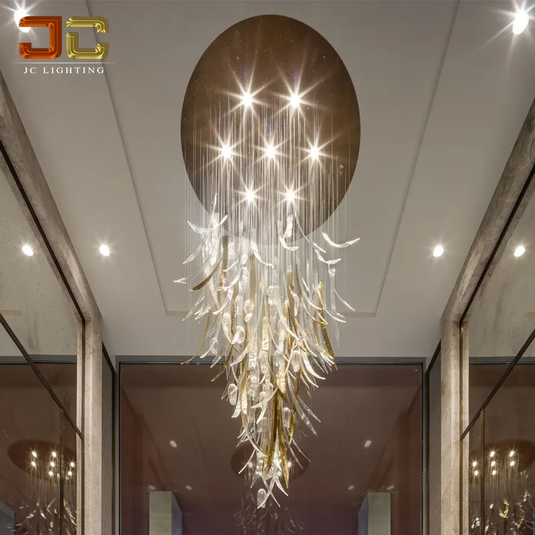 Illuminazione personalizzata JC illuminazione moderna di lusso in cristallo soggiorno foglia elemento lampadario a goccia illuminazione per scala dell'hotel