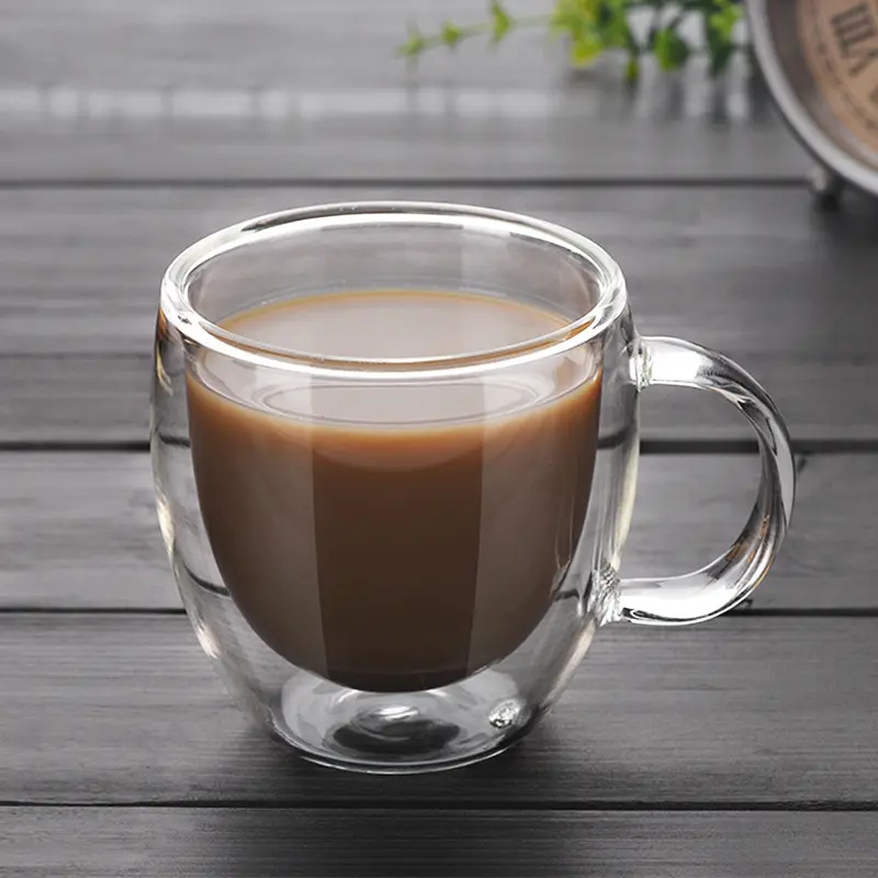 Hete Verkoop Hoge Borosilicaatglas Dubbele Wand Beker Melk Koffie Glazen Mok Met Handvat