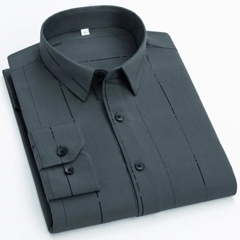 Cárdigan de fibra de bambú, camisa de manga larga, a rayas cuadradas para hombre, sin planchar, que combina con todo, ropa interior y exterior, camisa de vestir de vendaje