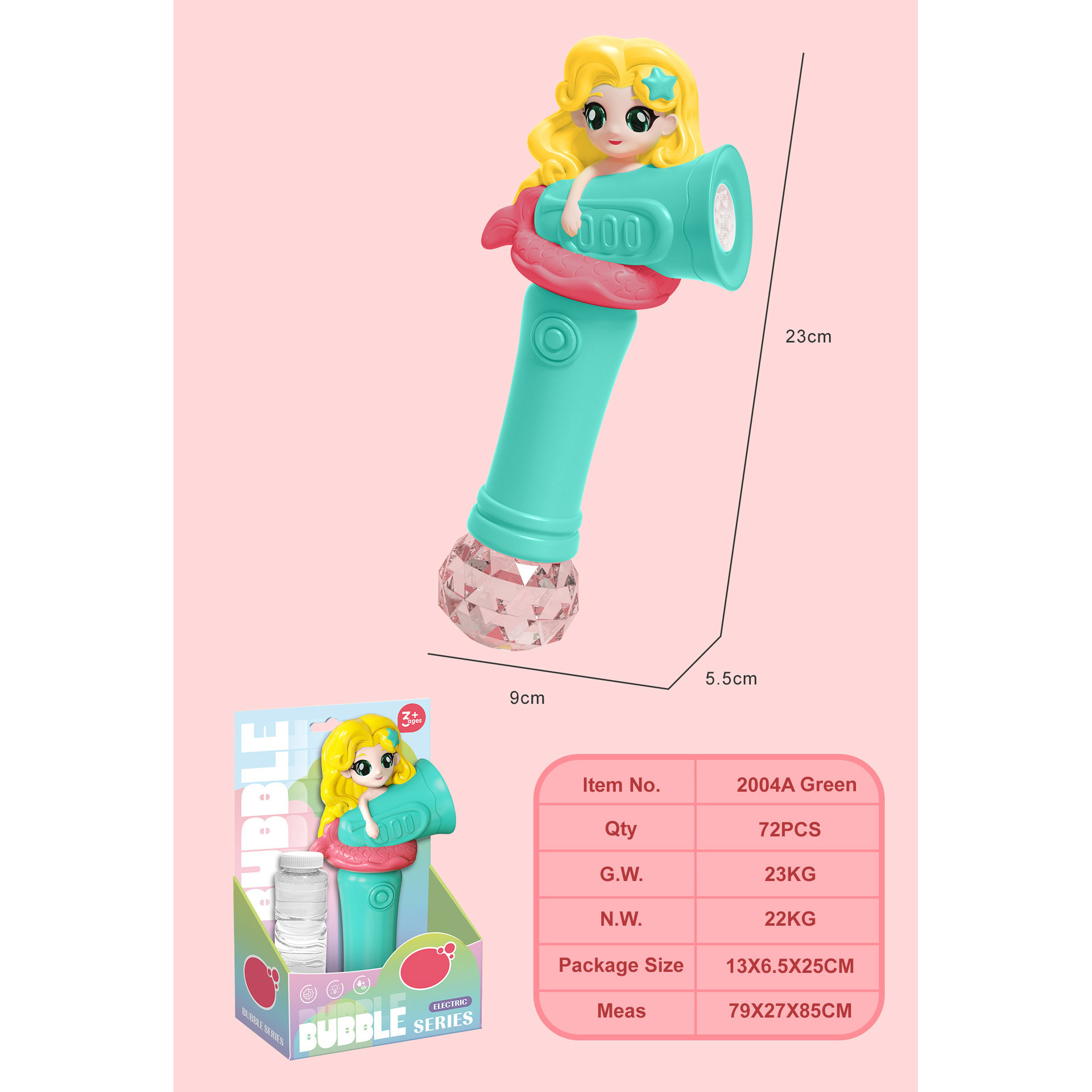 Bâton à bulles Sirène Verte 120ml Eau * 1 Boîte Présentoir