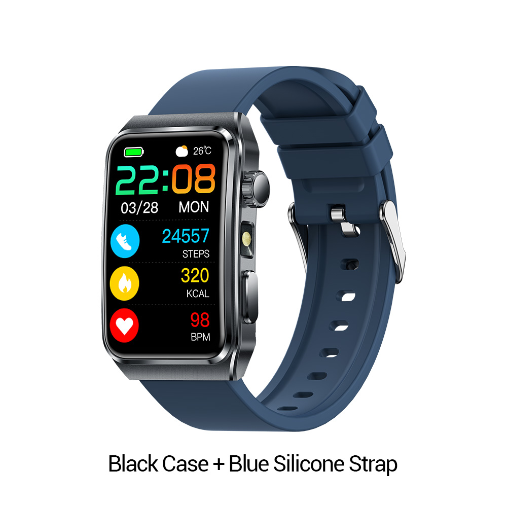 Boîtier noir + bracelet en silicone bleu