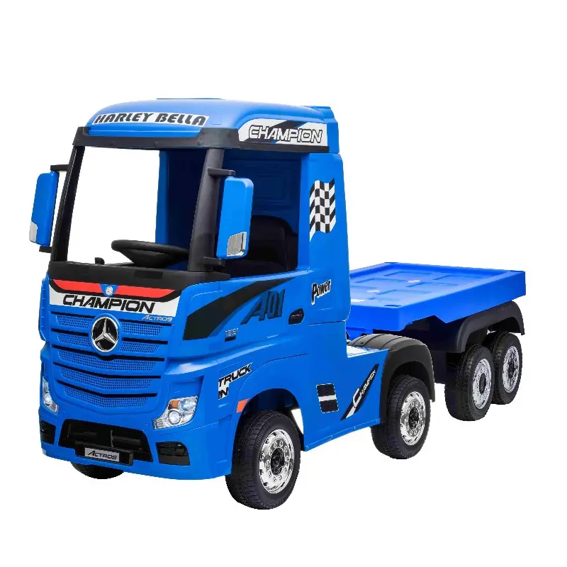 Camión eléctrico para niños grandes con remolque, suspensión de 4 ruedas y arranque de un botón, coche de juguete con Control remoto de 2,4G para niños