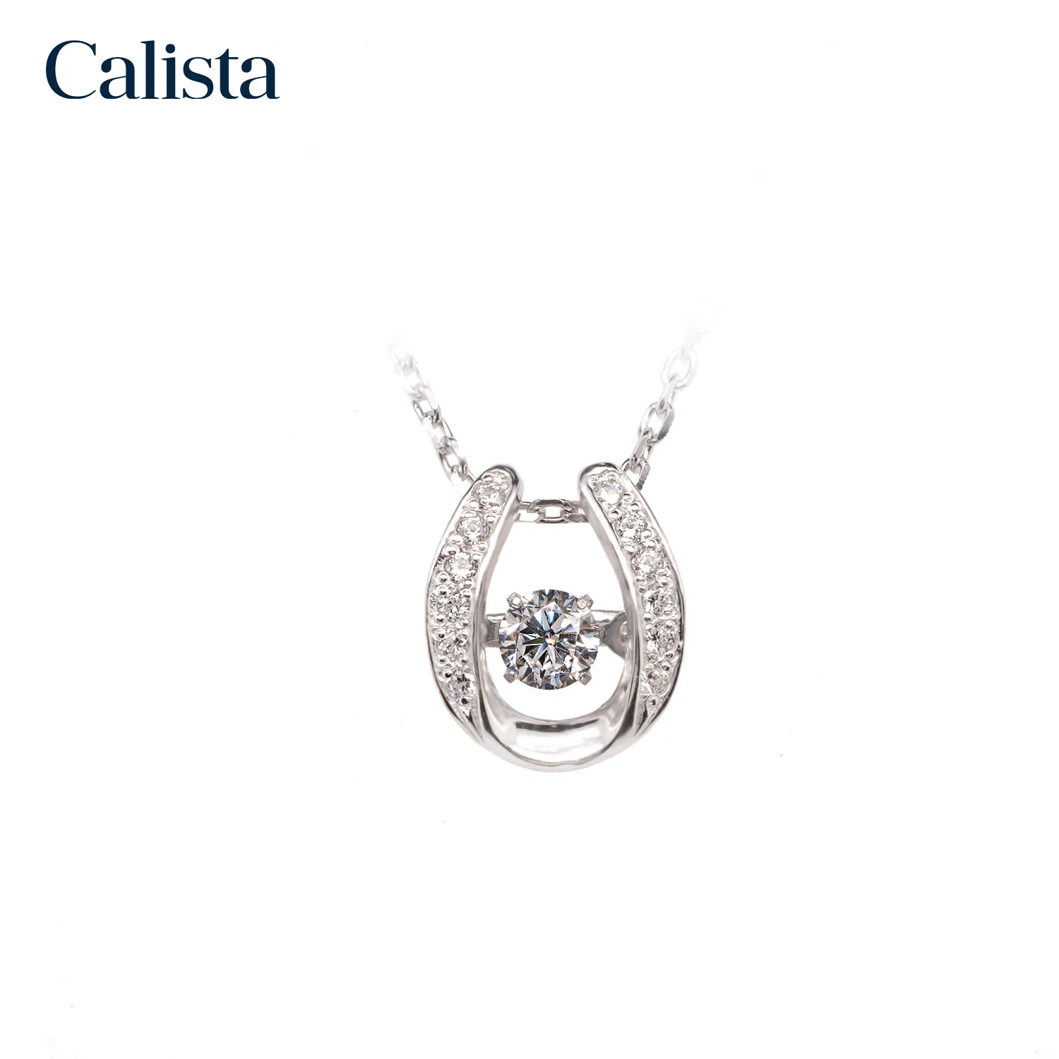 Gioielli in pietra mobile a ferro di cavallo in argento Sterling 925 a forma di collana con pendente in zirconi cubici all'ingrosso