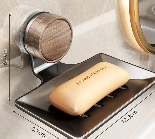 Wood grain suction soap dish-gun grey