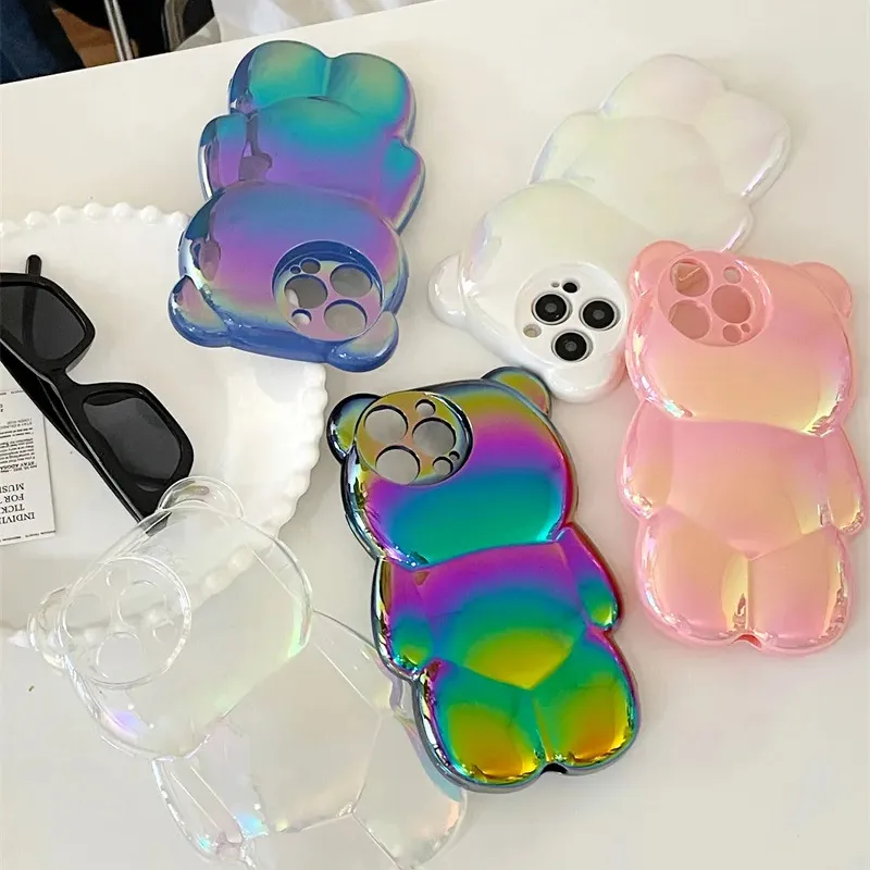 Лидер продаж, лазерный Красочный милый медведь, гальванический Чехол для мобильного телефона для iPhone 15 14 13 12 pro max