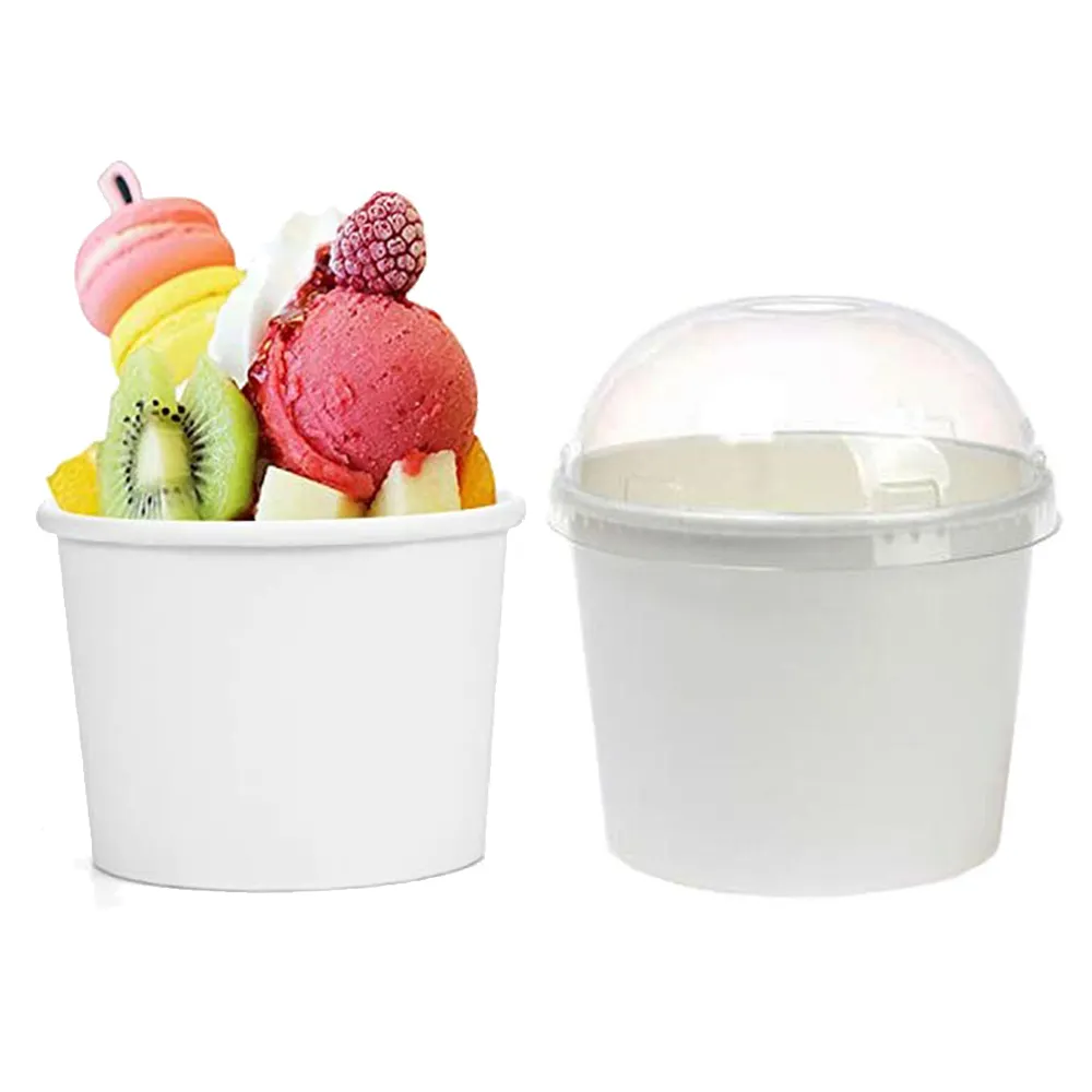 Tazas de helado desechables con logotipo personalizable para niños, vasos de helado de Papel Kraft con tapas, nuevo diseño