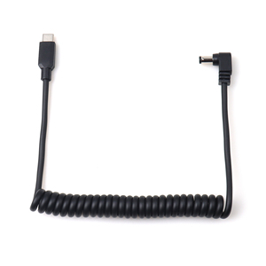 Tipo C macho a DC5525 macho en ángulo recto Boost entrada de cable en espiral 5V salida 3A con función de señuelo de cinta