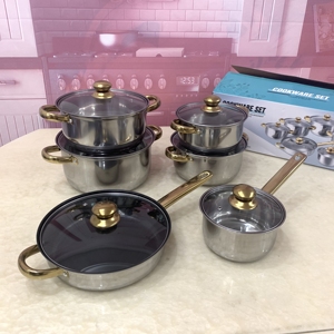 12-mảnh thép không gỉ cảm ứng sẵn sàng thân thiện với môi Cookware Set với Pot Covers - Product Image 2