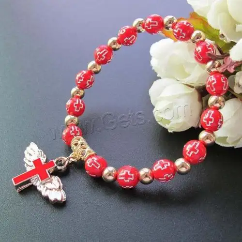 Bracciali in lega di zinco acrilico con croce ad ala d'angelo smaltata per donna placcati più colori a scelta 8mm 63.5mm 1605725