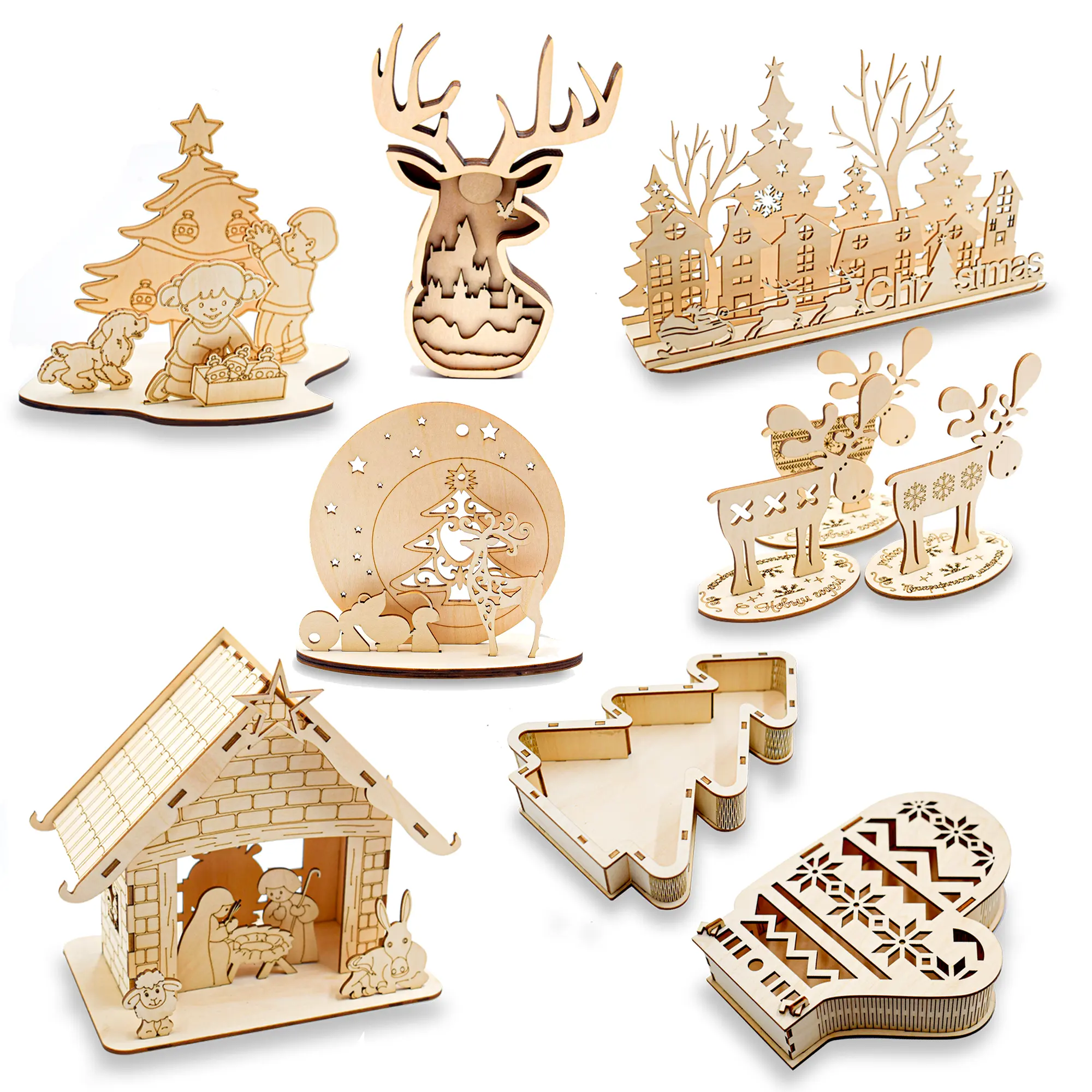 Customize Christmas wooden craft products - Jesus Nativity wooden decorations, Christmas candy box, Christmas wooden decorations