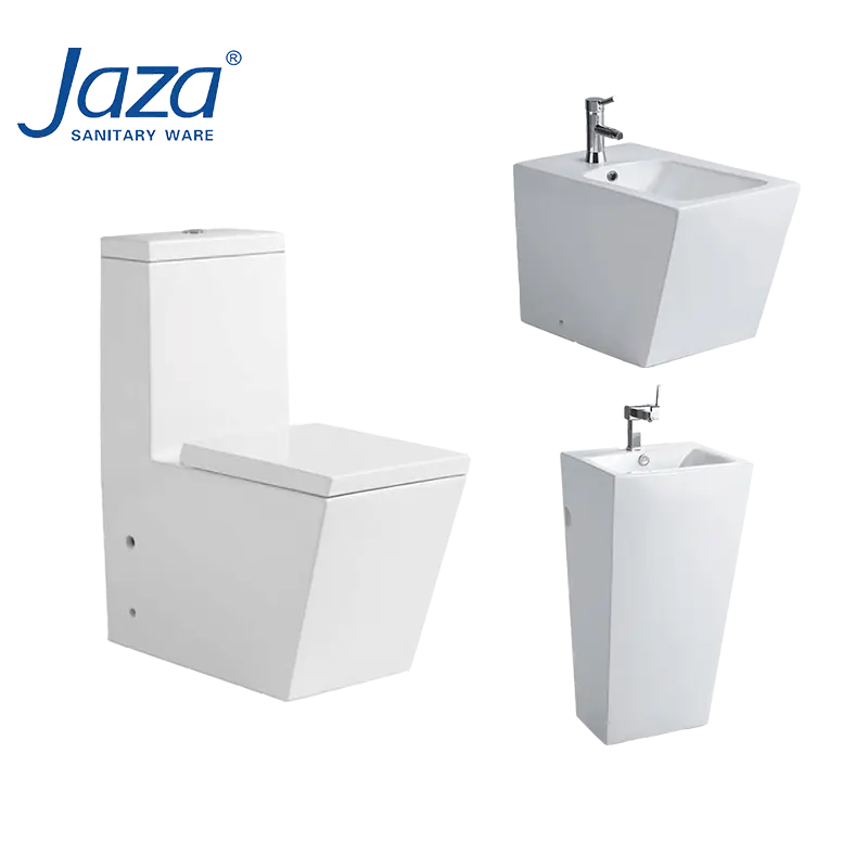 Ensemble de toilette en céramique sanitaire occidental de style moderne lavabo sur pied toilette monobloc au sol avec bidet ensembles de toilette