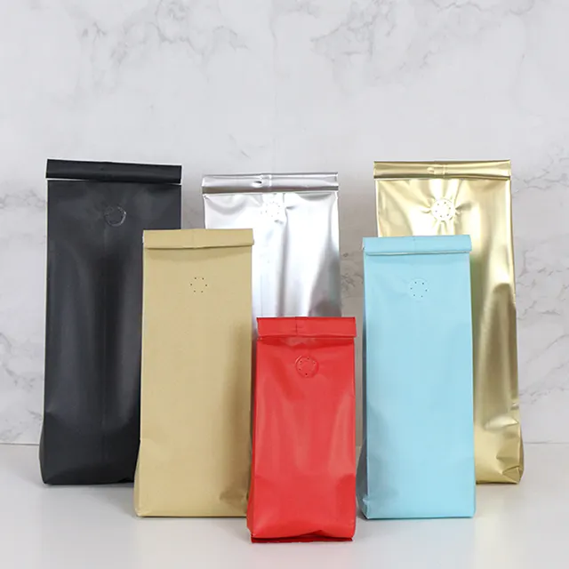 Food Grade Coffee Pouch Custom Flexible Packaging Flat Square Bottom 1kg Reusable Aluminum Foil Matt Black Coffee Bag