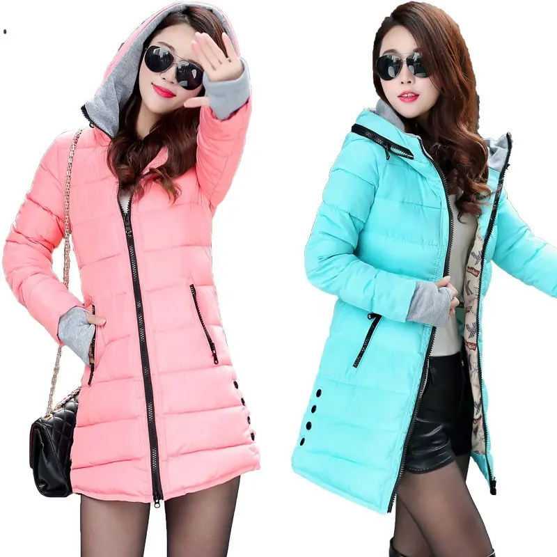Chaqueta acolchada larga a prueba de viento de invierno estilo coreano personalizada para mujer, chaqueta con capucha y cremallera, abrigos para mujer, moda de invierno