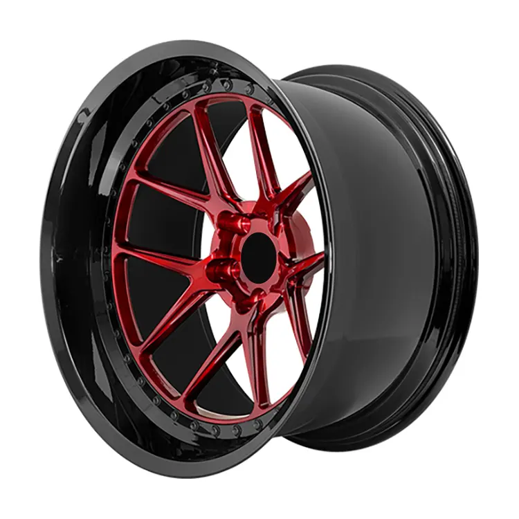 18" 19" 20" 21" 22" 23" Cor personalizada Raios Vermelhos Aro Preto Rodas de liga forjada de 2 peças de alumínio clássico para carros de luxo