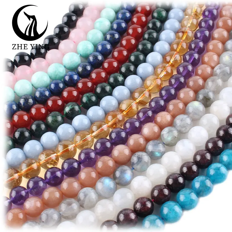 Zhe Ying 6mm 8mm 10mm perles rondes en pierre naturelle bracelet cristal de guérison pierres précieuses en vrac perles rondes pour la fabrication de bijoux