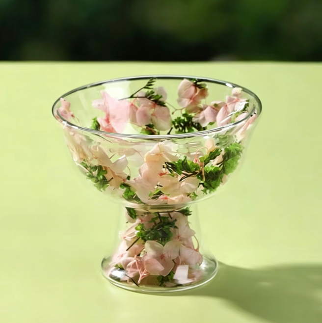 Coupe à glace - motif floral vert - tige rose - pétales roses