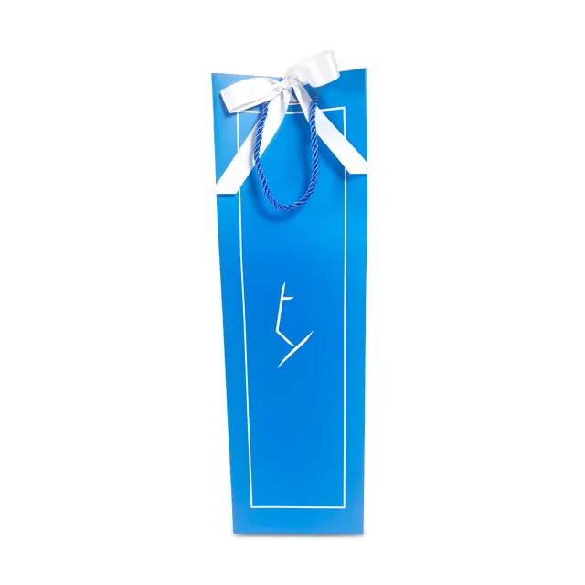 Роскошный Пользовательский логотип синий бумажный мешок для покупок для вина