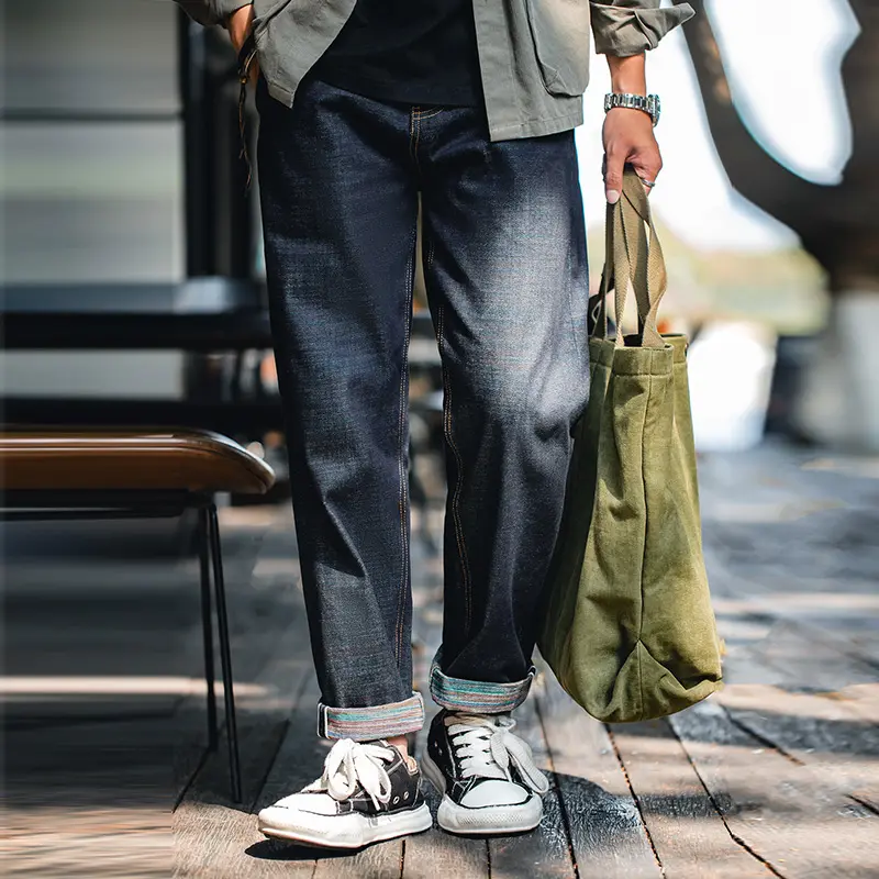 Maden Vintage schwergewichtige farbige Baumwolljeans mit weißen Rändern rote Ohren mittlere Steigung gerades Bein rohe Denimhosen für Herren Frühjahr Odm