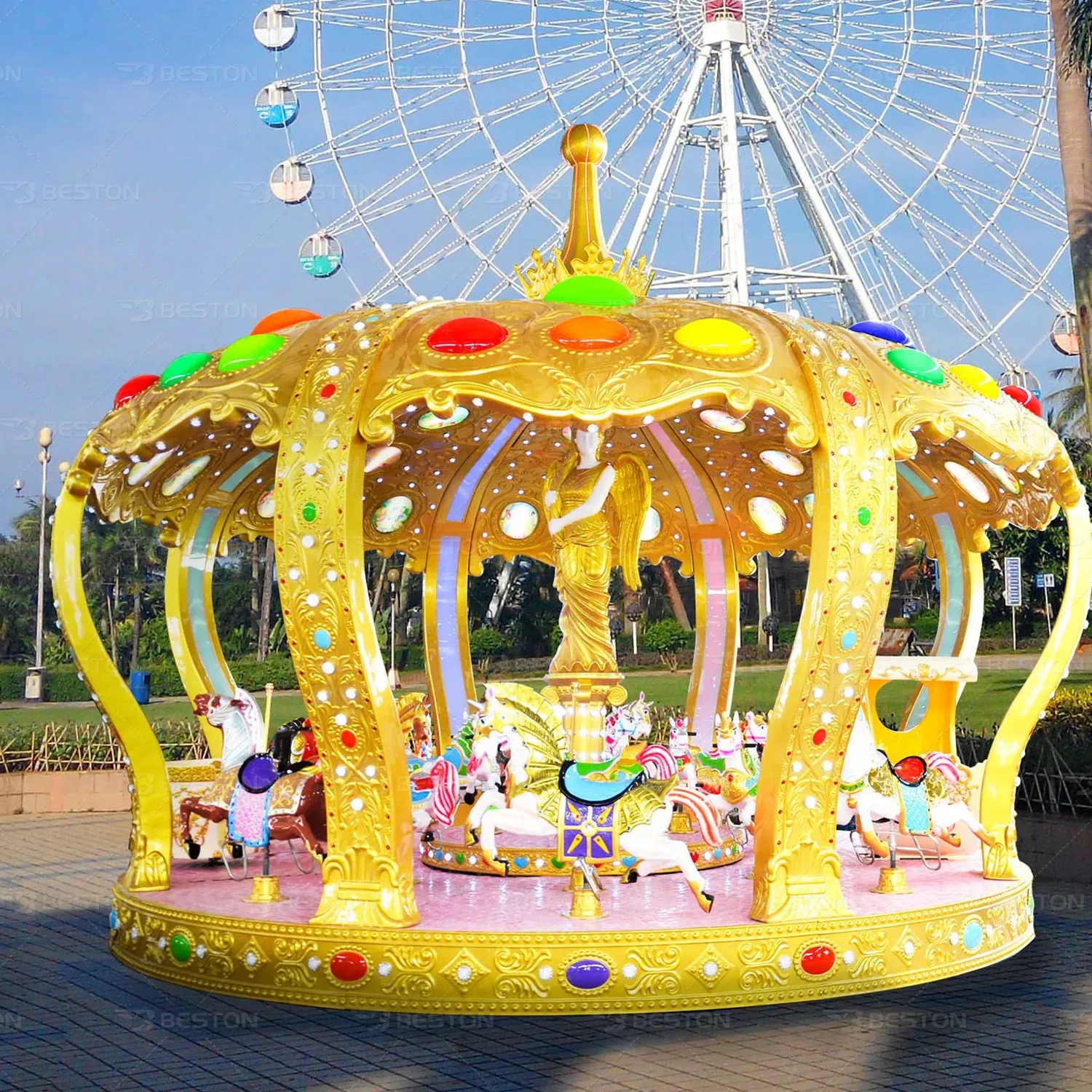 Niños Fun Fair Playground Paseos a caballo 16 asientos Crown Carrusel a la venta