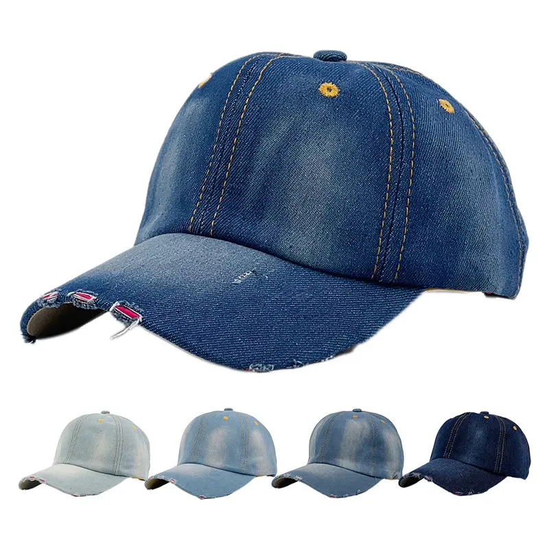 Yaz Hip-hop Vintage güneş şapkası 6 renk sıkıntılı yıpranmış spor şapka harfler nakış yırtık yıkanmış denim beyzbol şapkası
