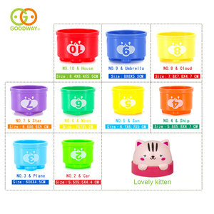 <strong>Bright</strong> Color Cartoon Styles Plastic Bath Game Box Packing Educational Baby Stacking Cups <strong>Toy</strong>