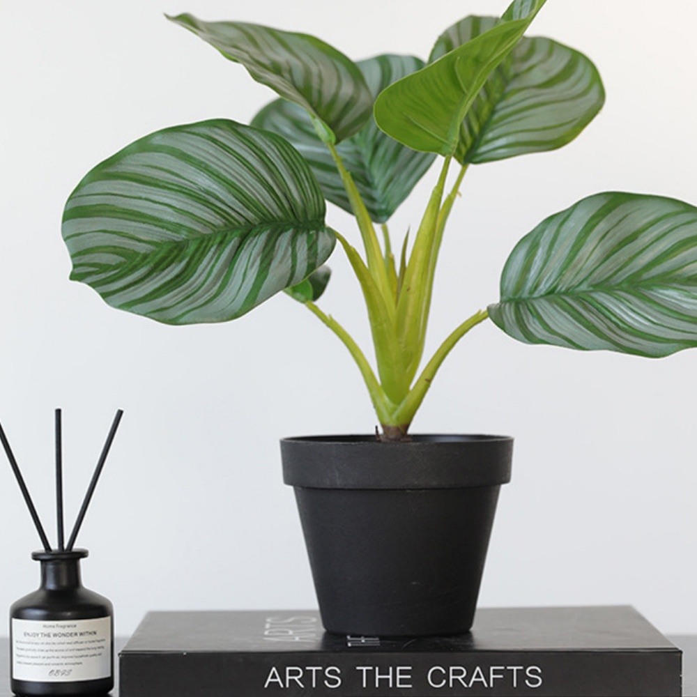 Feuille de pommier artificielle gris vert en pot 34 cm