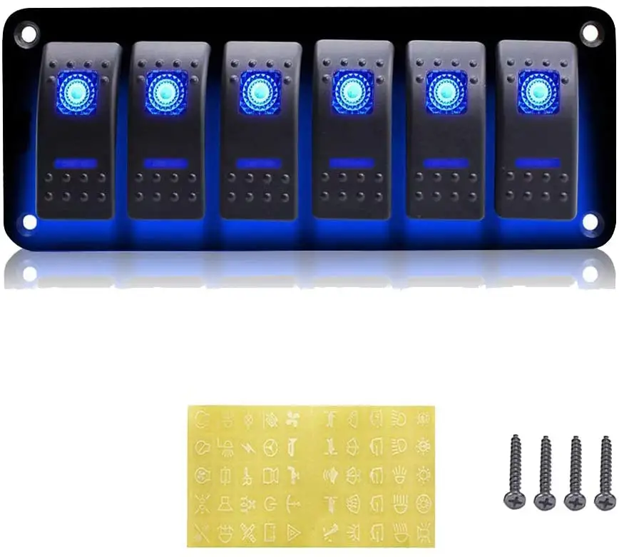 Interruptor basculante de 6 entradas, 12-24V, Panel de luz LED Dual, interruptor aéreo, barra, resistente al agua, para coche, RV, barco