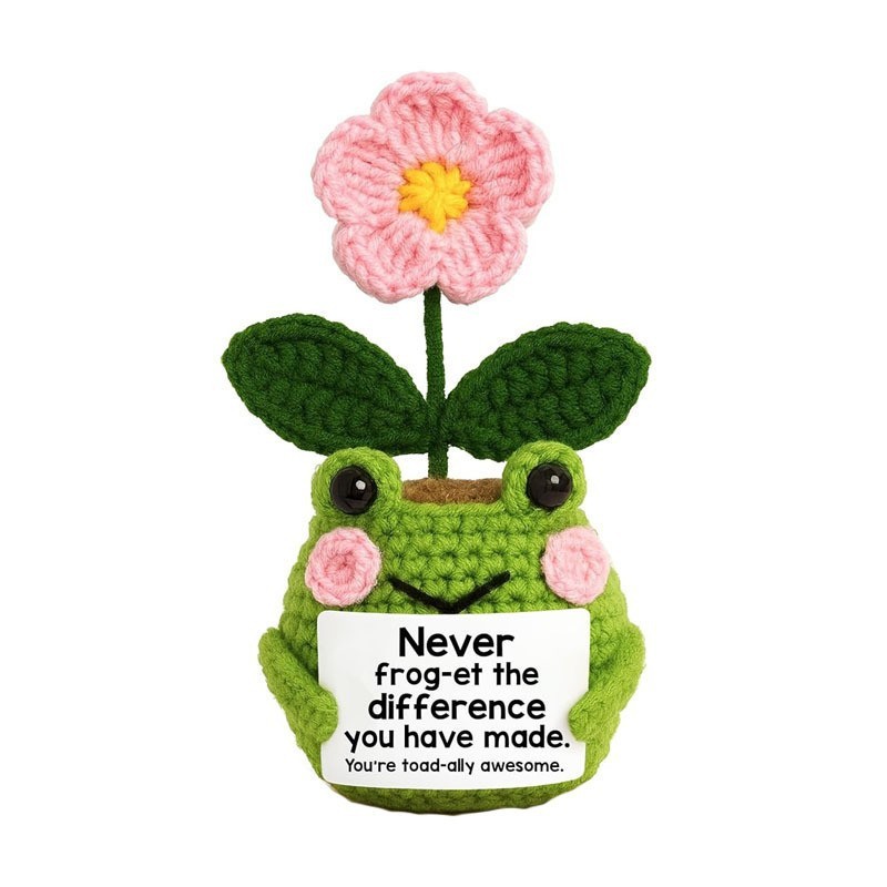 Muñecas de flores de rana de ganchillo verde