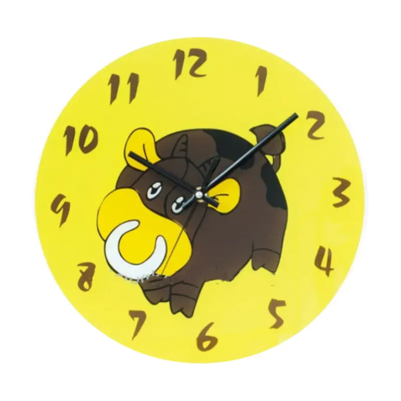 Glass Wall Clock In Orange Color With Cartoon Picture Dial Latest Wall Clock