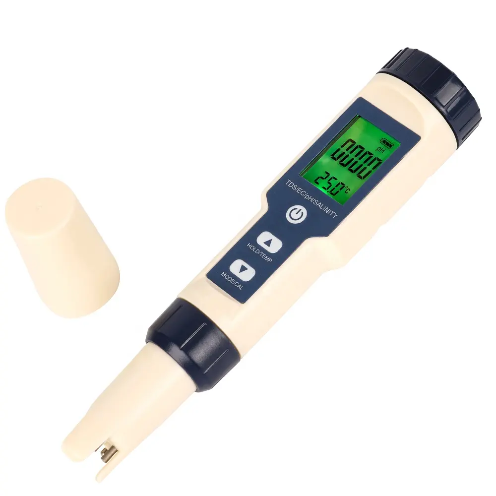Medidor electrónico de temperatura 5 en 1 para acuario, medidor de salinidad, ph, sal, ec, tds