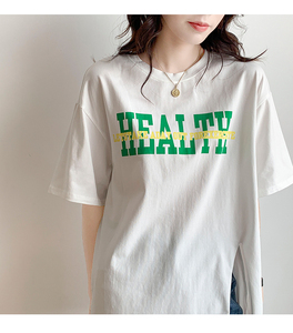 オーバーストック100% コットン半袖TシャツTシャツレディーストップOカラーロング裾在庫品オフシーズン在庫品 - Product Image 2