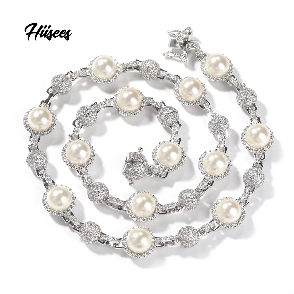 Gioielli fatti a mano collana di perline di perle nuovo design di collana a catena a maglia cubana in argento per uomo donna