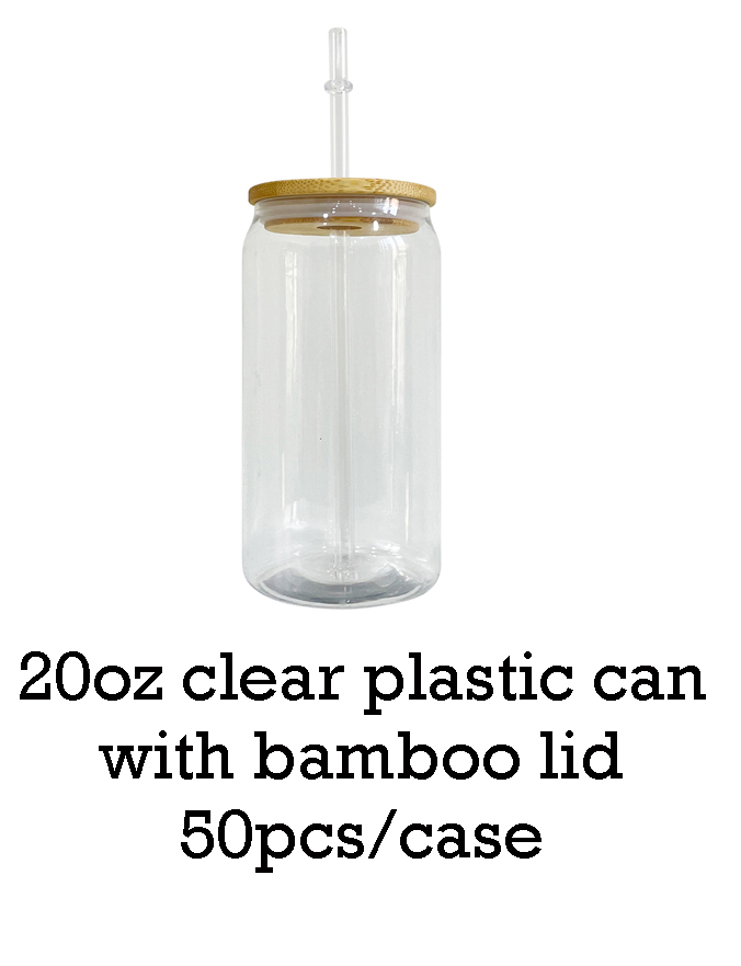 20oz clear plastic can with bamboo lid