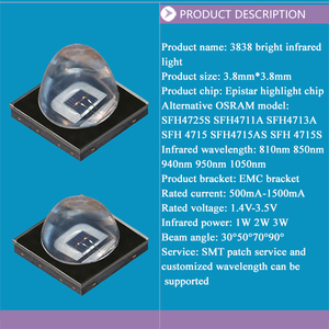 JNJ yüksek güç LED çip 810nm 850nm 940nm IR kızılötesi SMD 3838 EMC 90 derece diyot - Product Image 4
