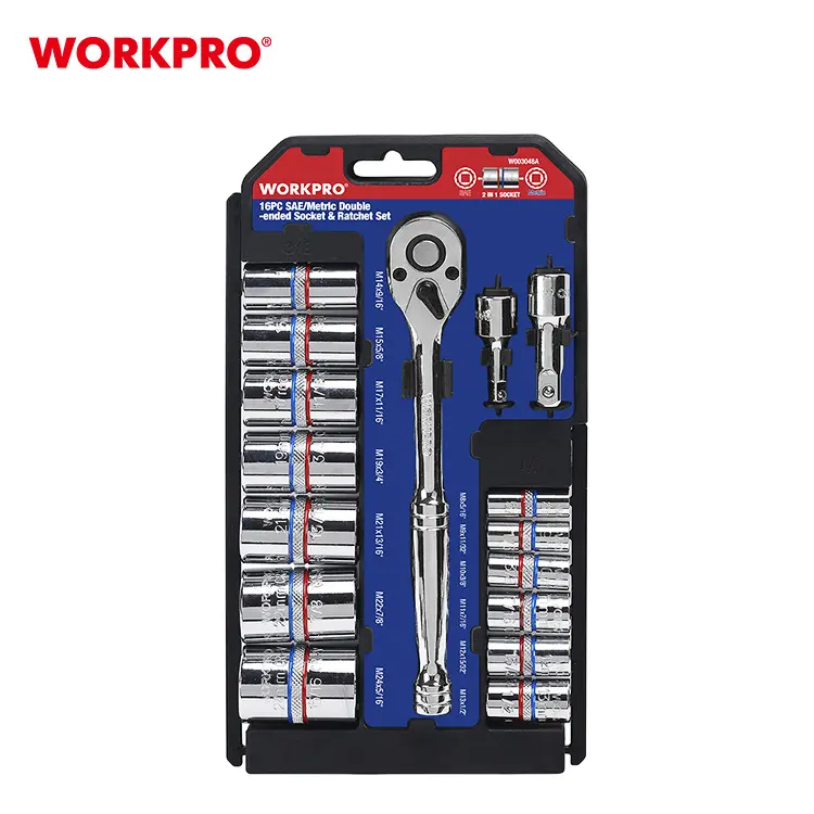 Workpro 16Pc Mechanic Tool Box Set 3/8 "Double Ended CR-V Spanner Socket Set Auto Repair Hand Tool Kit gear Wrench