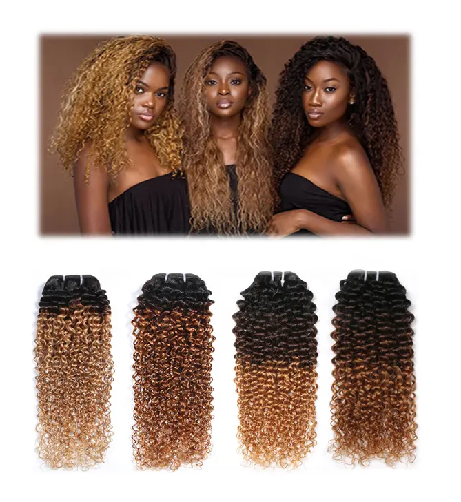 Ombre cabelo brasileiro encaracolado, 10-26 polegadas cabelo humano 3/4 pacotes 1b/27 cores com 1b/4/30 média proporção remy extensões de cabelo
