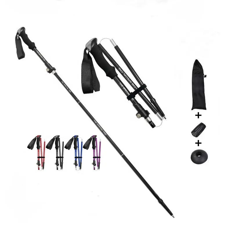 Outdoor lightweight hiking cane EVA handle anti slip mountain Trekking Pole Foldable adjustable height walking stick
