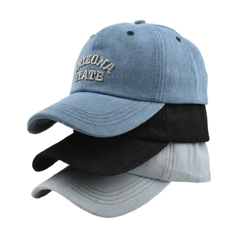 Hochwertiges individuelles Logo Jeans-Hüte gewaschene Baumwolle 6-Panel-stickene alte Cowboy Baseballmütze