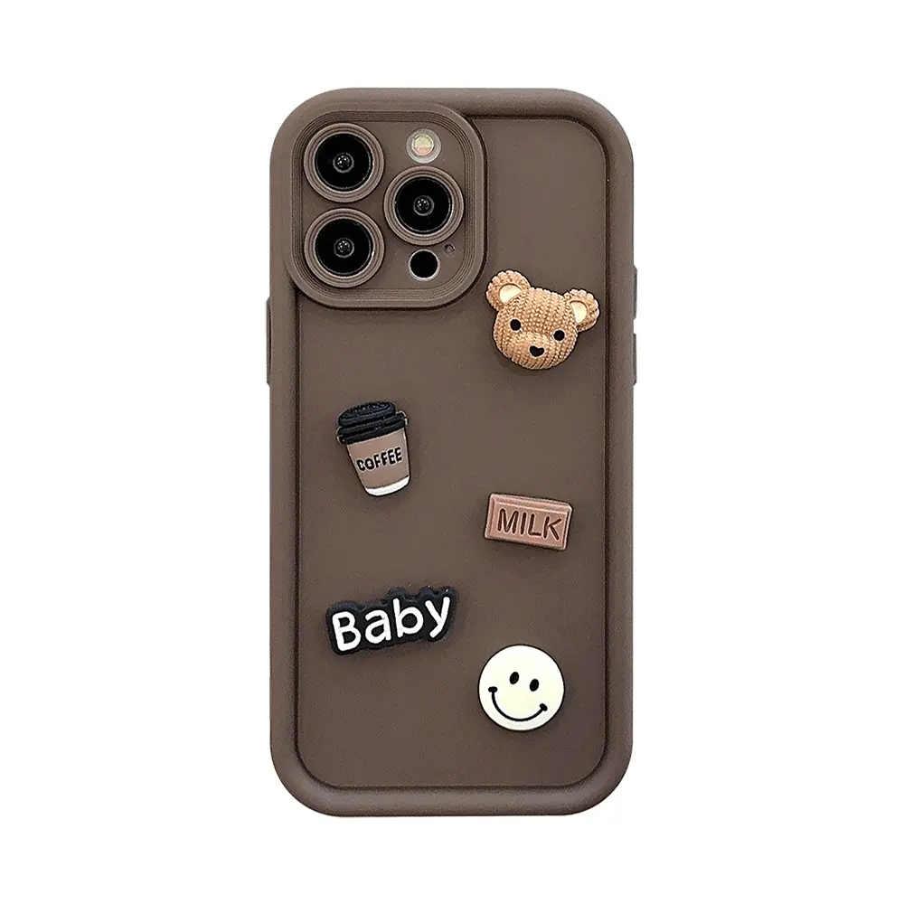 เคสโทรศัพท์ลายการ์ตูนหมีกาแฟยิ้ม3D สุดหรูสำหรับ iPhone 15Pro MAX 14 13 12 11กันกระแทก
