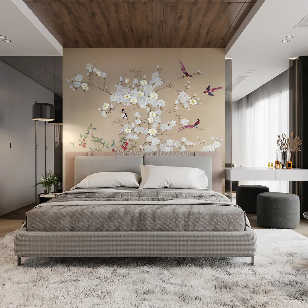 Zarif yeni çin tarzı yatak odası başucu arka plan duvar kağıdı 3D ev dekorasyon duvar kağıdı