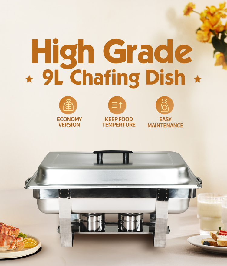 9L 3.5kg  Buffet rectangle  stainless steel chafing dish with stand cheap economy chafing dish