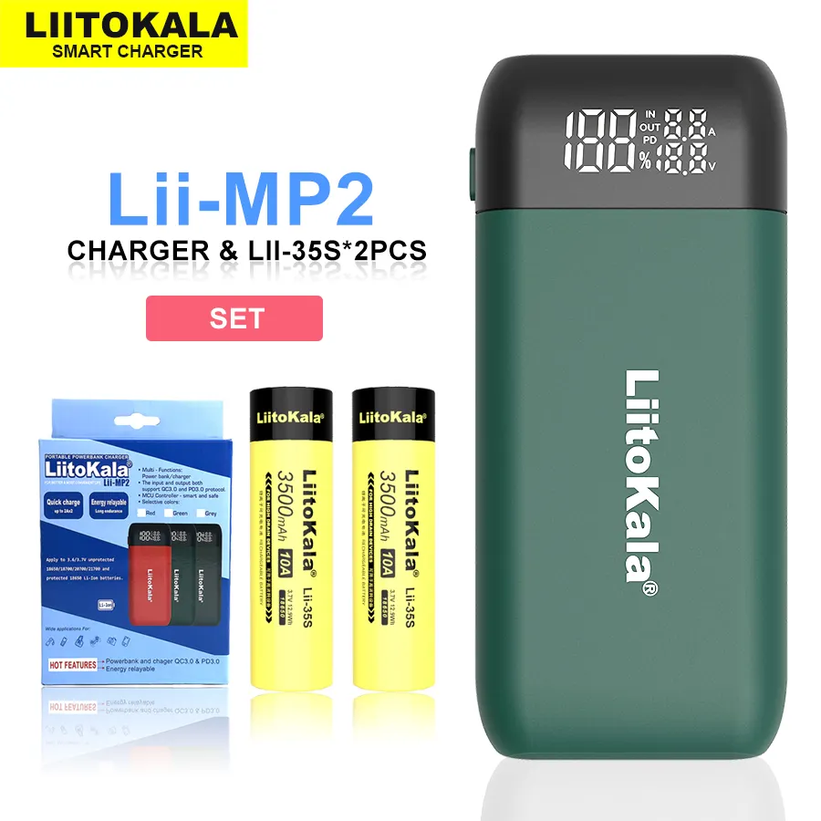 LiitoKala Новый Lii-MP2 18650 21700 зарядное устройство и внешний аккумулятор QC3.0 вход/выход цифровой дисплей. + 2 Lii-35S аккумуляторные батареи