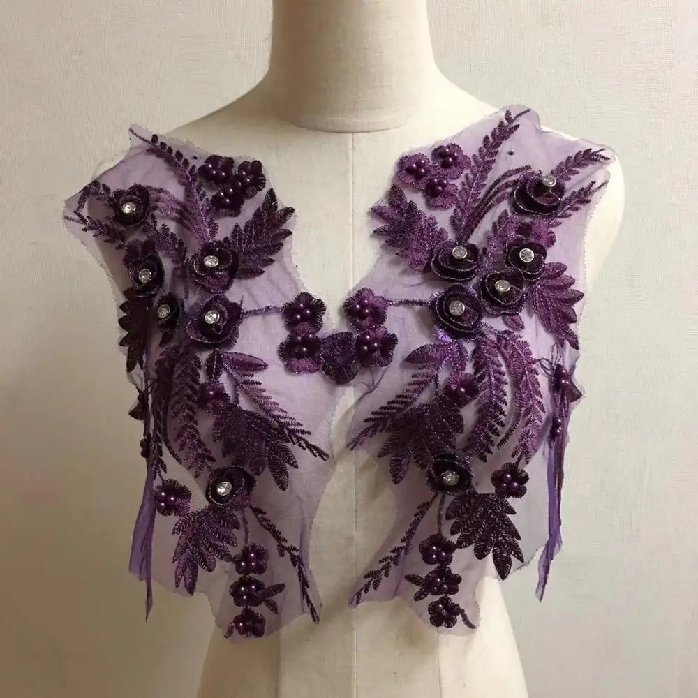 3D strass malha flor nupcial do bordado do vestido de casamento lace applique patch