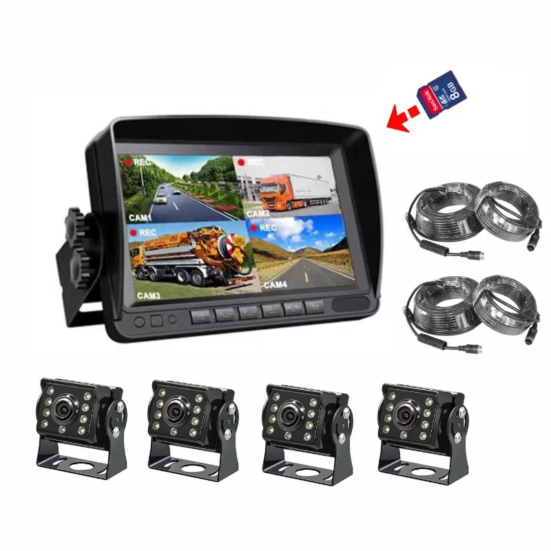9-36v 1080p cctv set auto dvr 4 fotocamera dash cam dvr 7 pollici quad monitor bus 360 sistema di telecamere per camion